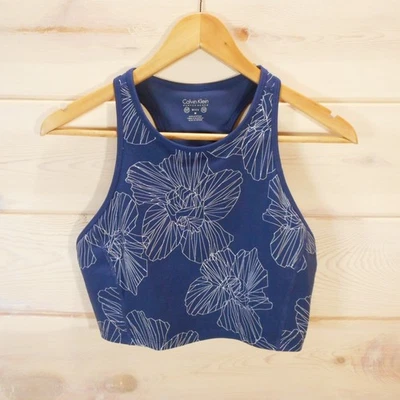 Sujetador Calvin Klein Performance Para Mujer M Recortado Sin Mangas Azul Estante Absorbente Floral Foto 1 de 4