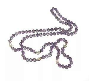 Vintage 6 mm Faceted Natural Purple Amethyst & Pearl Necklace 34" Bead Strand - Picture 1 of 5