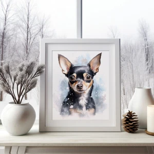Chihuahua en un estampado de bufanda de invierno, pintura moderna en acuarela, retrato de mascotas - Imagen 1 de 10