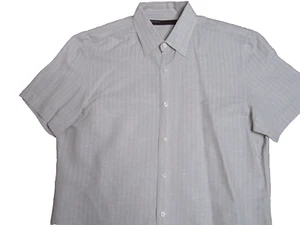 Mens Perry Ellis Button Up Shirt Short Sleeves Beige Striped Size Large - Picture 1 of 4