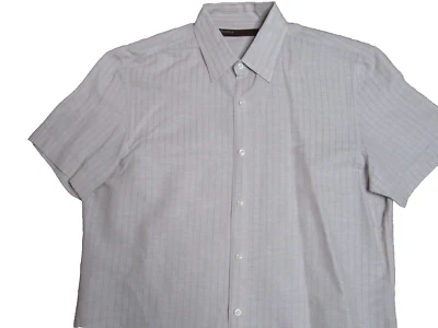Mens Perry Ellis Button Up Shirt Short Sleeves Beige Striped Size Large - Image 1 of 4