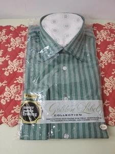 Vintage BRENT Gold Collection Men's Long Sleeve Shirt 16 1/2 -33 Green & White - Picture 1 of 5