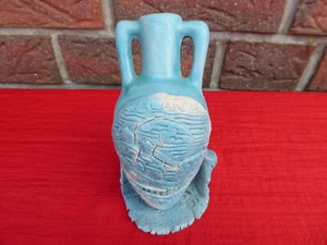 Vase aus Ton ALANYA türkis Blumenvase Amphore mit Halter Mitbringsel ca. 13,5 cm - Bild 1 von 12