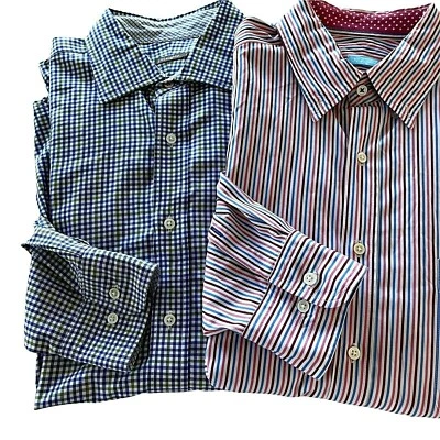 J. McLaughlin Shirts Long Sleeve Mens Size Large Lot Of Two Cotton Plaid Stripe - Image 1 of 4