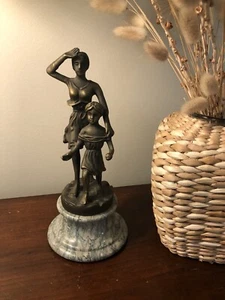Vtg Metal Women with Girl Figurine 9" Sculpture Marble Base Figure Art Deco - Picture 1 of 9