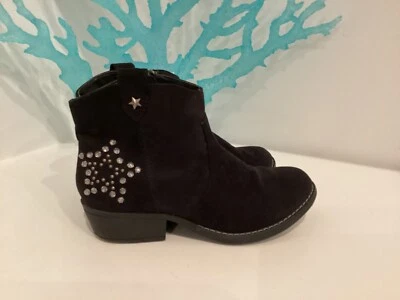 Bongo Niñas Sierra Negro Gamuza Tobillo Vaquero Talla 2 Botas Cristal Embellecido Estrella Foto 1 de 4