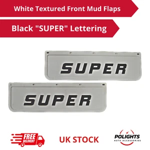 2x White Textured Front Mud Flaps 18 x 60 cm – Black "SUPER" Lettering - Picture 1 of 6