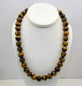 7-9MM Tiger's Eye Smooth Round Gemstone 18" Beaded Choker Necklace For Men Woman - Picture 1 of 6