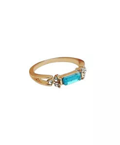Anillo para mujer boutique delicado con detalles de piedras preciosas azules enchapado en oro de 14 k talla 8 🎁 - Imagen 1 de 6