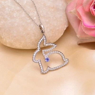 Colgante de plata con dijes de conejo-925 joyas de plata hermoso colgante de tanzanita Foto 1 de 4