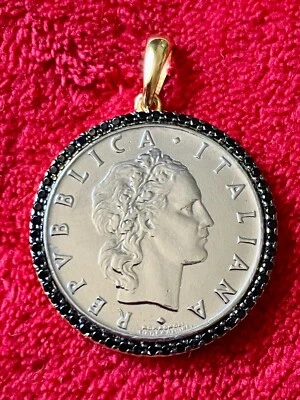 COLGANTE BELLEZZA MONEDA LIRA ESPINELA NEGRA BRONCE TONO ORO ** Más artículos RAROS MG Foto 1 de 4