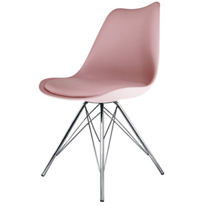 Eiffel Inspired Blush Pink Plastic Dining Chair with Chrome Metal Legs