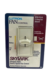 Lutron SFSQ-FH-AL Almond 3 Speed Slide Ceiling Fan Control 1.5A amp Single Pole - Picture 1 of 8