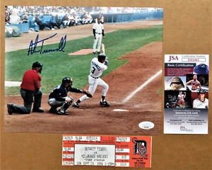  Detroit Tigers Alan Trammell Last MLB Hit Photo with ticket Signed Beckett - Picture 1 of 4