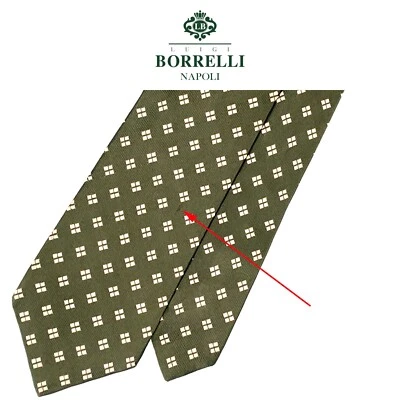 Borrelli 那不勒斯绿色领带 - 黄色粉红色微型方形 7 折叠丝绸意大利领带 — 第 1/4 张图片