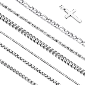 Cadena apilable de oro y plata para hombre, 6/7 piezas, cruz de acero inoxidable - Picture 1 of 12