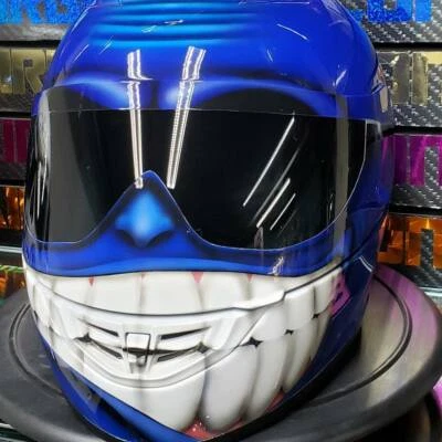 Smiling Face in Blue Custom Painted Airbrushed Motorcycle Helmet - Image 1 of 2