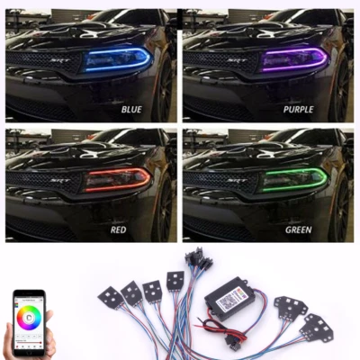 Faro de placa LED DRL multicolor para Dodge Charger 2015-19 Bluetooth APP RGBW Foto 1 de 4