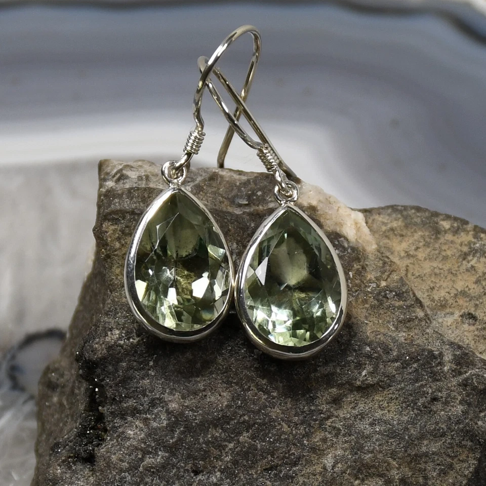 Prasiolith Ohrring, 925er Silber, Edelstein Ohrringe (30014), Edelsteinschmuck - Bild 1 von 1