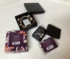 Avon Modern Elegance Faux Pearl Wire Wrap Bangle Set & Hoop Earrings New Gift - Picture 1 of 8