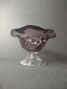 Vintage Amethyst Art Glass Compote Footed On Clear Base - Picture 1 of 5