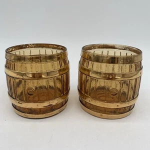 Vintage Imperial Glass Co Barrel Keg Glasses - Set of 2 Amber with Gold Details - Picture 1 of 24
