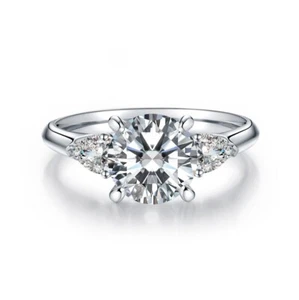 Trilogy Round Shape Aria Three Stone Lab-grown Diamond Engagement Wedding Ring - Picture 1 of 4