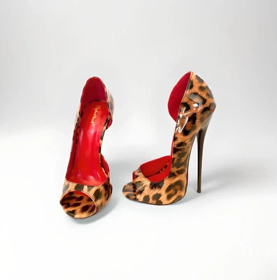 BOMBA STILETTO TACÓN ULTRA ALTO D'Orsay estampado leopardo 6-16cm 6" tacón hecho a mano Foto 1 de 4