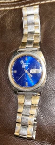SEIKO Mechanical 6119-8240 Automatic Blue Antique Vintage Showa Metal Band w Dat - Picture 1 of 2