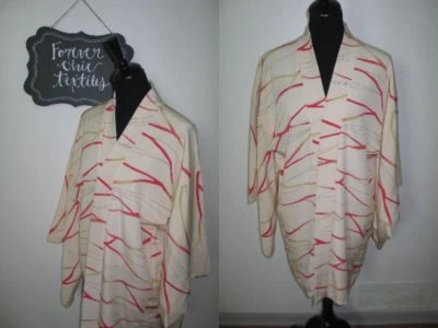 Antiguo abrigo kimono-ópera japonés asiático vintage de los años 40 estampado de seda ornamentado Foto 1 de 4