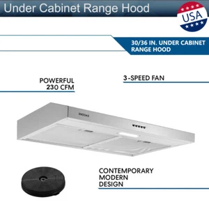 24/30 inch Under Cabinet Range Hood 230CFM Stainless Steel 3 Speed Kitchen Vent - Picture 1 of 44