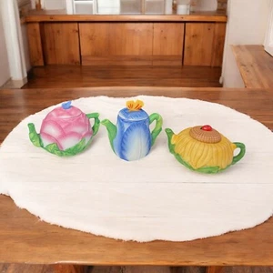 Vtg Avon 1995 Mini Teapots Sunflower Peony & Tulip Seasonal Floral Decorative - Picture 1 of 14