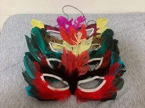 Multicolored Masquerade Feather Ball Party Mask Lot - Picture 1 of 7