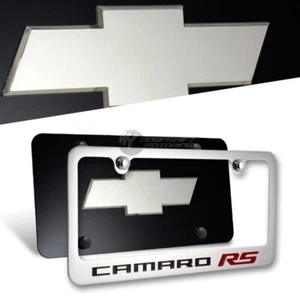 Chevrolet CAMARO RS Stainless Steel License Plate Frame w/ Cap -2PC Front & Back - Picture 1 of 9