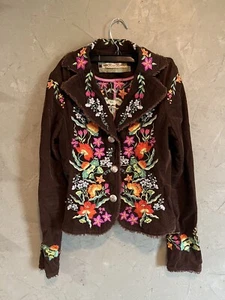 Miss Me Größe S braun Designer Blumenmuster Liebe bestickt Cord/Blazer/Jacke - Bild 1 von 6