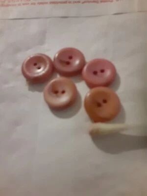 Vintage Pink Bakelite Buttons Lot of 5 Tested 1/2" 2 Hole Marble - Image 1 of 3