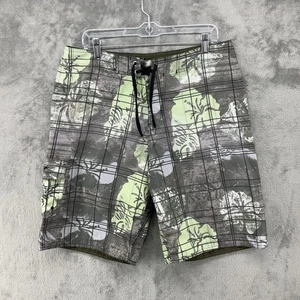 RS Surf Shorts Men 34 Gray Green Floral Board Shorts Pockets Drawstring Beach - Picture 1 of 14