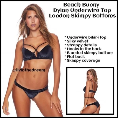 Top de bikini Dylan de terciopelo con aros y pantalones de bikini London escasos XL/L $240 Foto 1 de 4