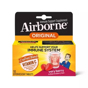 Airborne Immune Support Supplement Effervescent Tablets Strawberry 10ct 12 Pack - Picture 1 of 3