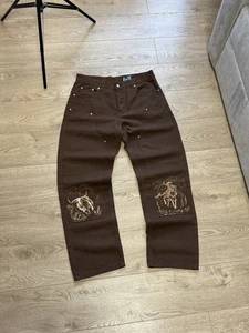 Jeans Vescartes Salvaje Oeste Bordados Denim Marrón Talla L Sueltos Patinador - Imagen 1 de 20