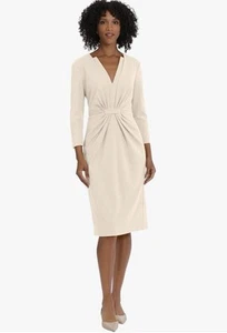 Maggy London Notched Cream V-Neck Sheath Dress - Size 12 [New With Tags] - Picture 1 of 5