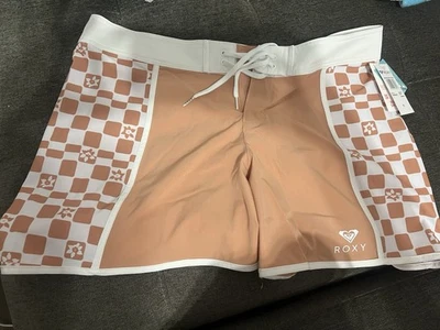 "Roxy Board Shorts Mujer Grande XL Marrón Blanco Nadar Playa Surf 5"" Venta al por menor $55" Foto 1 de 4
