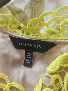 Karen Millen Yellow Lace Midi Dress – Size 12 – Floral One Shoulder – Small Fit - Picture 1 of 6