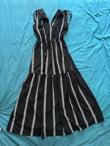 Maxi abito donna Calvin Klein taglia 2 nero bianco a righe senza maniche scollo a V nuovo - Foto 1 di 4