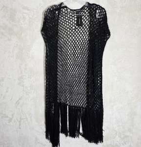 Cardigan nero punto aperto Torrid 3 copri kimono frange taglie forti 2 nuovo con etichette 10317063 - Foto 1 di 10