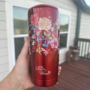 Pioneer Woman Red Floral Tumbler 20 Oz Stainless Steel w Lid - Picture 1 of 9