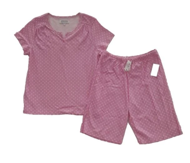 Conjunto de pijama bermudas para mujer Karen Neuburger, punto rosa tenue, mediano Foto 1 de 1