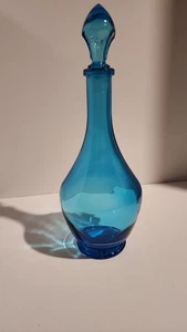 Vintage MCM Blau Glas Karaffe Genie Stopfen Flasche Made in Belgium 11 Zoll - Bild 1 von 6