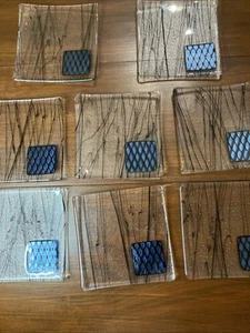 Irisierende quadratische Schmelzglasplatten signiert vom Künstler 2000 8” x 8” 8er Set - Bild 1 von 23
