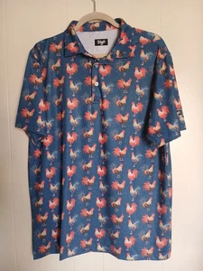 Waggle Mens Golf Cocky Rooster All Over Print Polo Golf Shirt Size Large NICE - Picture 1 of 9